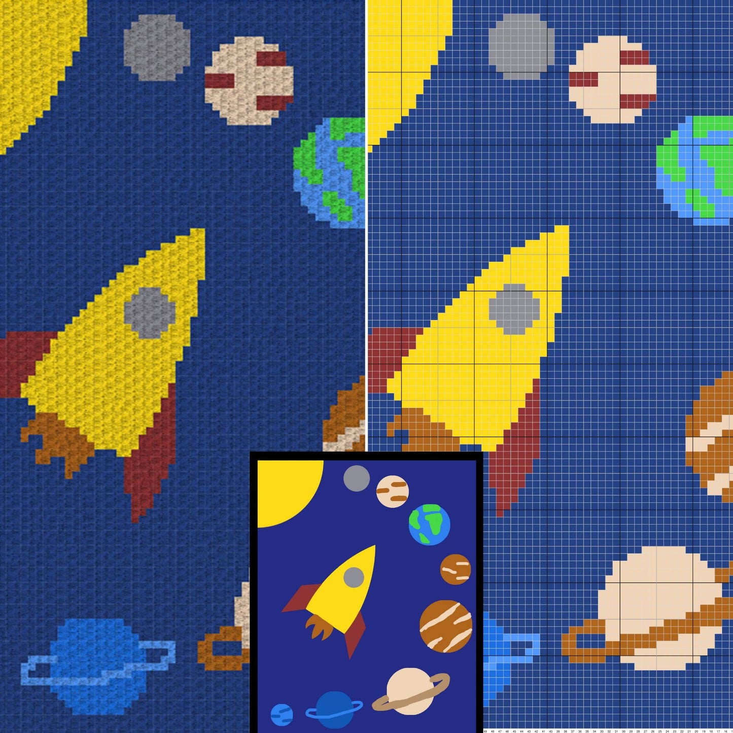 Solar System Planets Graph & Pattern C2C Tapestry Crochet - Space Blanket Graphgan Gift For Baby Boys Crochet Blanket C2C - Baby Shower Gift
