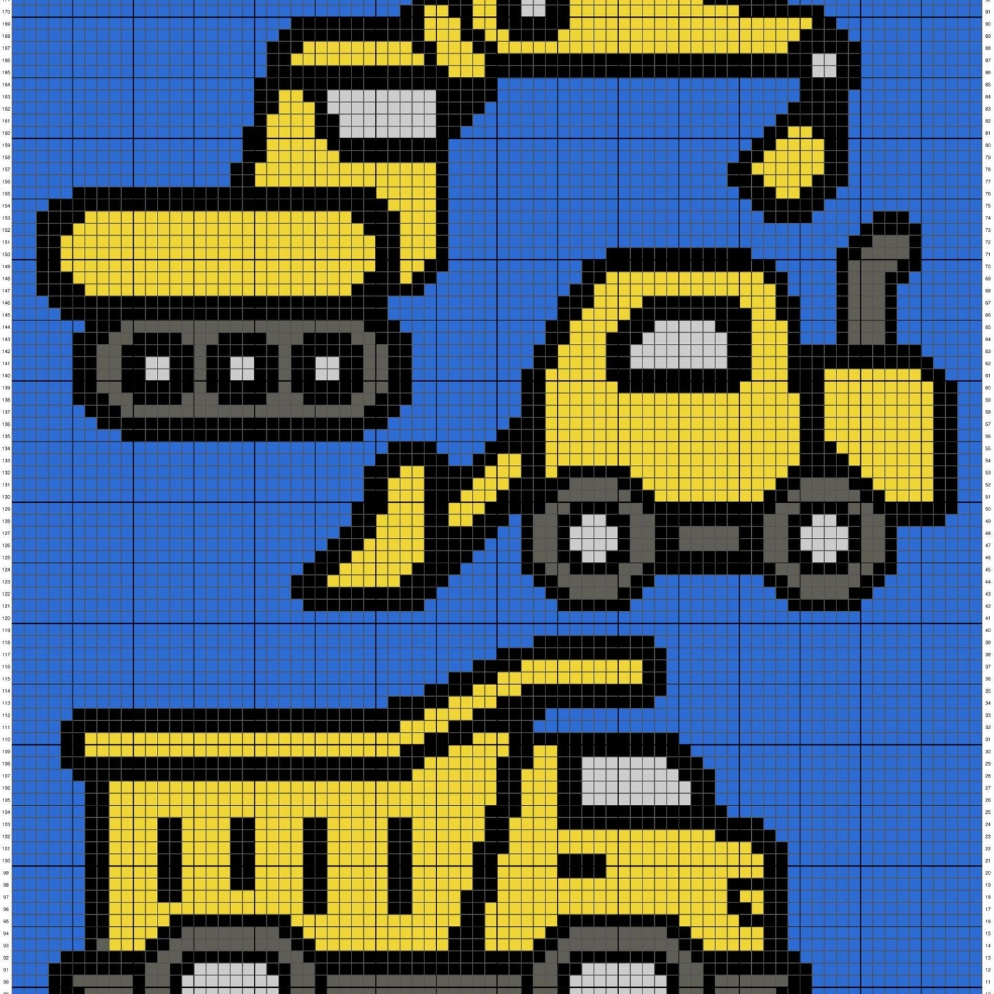Construction Equipment Vehicles Graph & Written Pattern C2C Tapestry Crochet | C2C Construction Truck Blanket, C2C Construction Cars Blanket