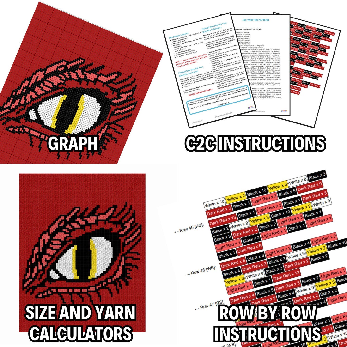 D&D Dragon Eye Graph + Written Pattern C2C / Tapestry Crochet - Fire Dragon Crochet Afghan C2C Fantasy Dragon C2C Blanket Gamer Gift For Him