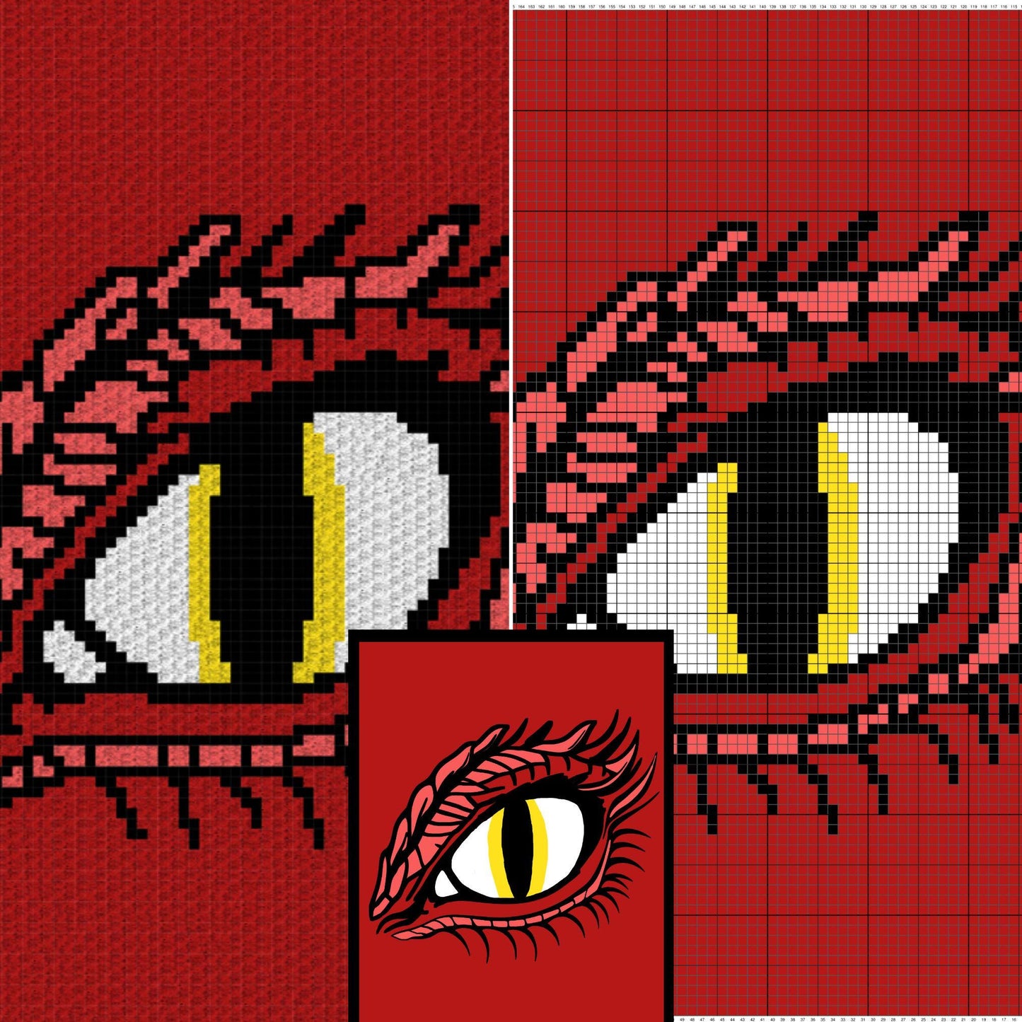 D&D Dragon Eye Graph + Written Pattern C2C / Tapestry Crochet - Fire Dragon Crochet Afghan C2C Fantasy Dragon C2C Blanket Gamer Gift For Him