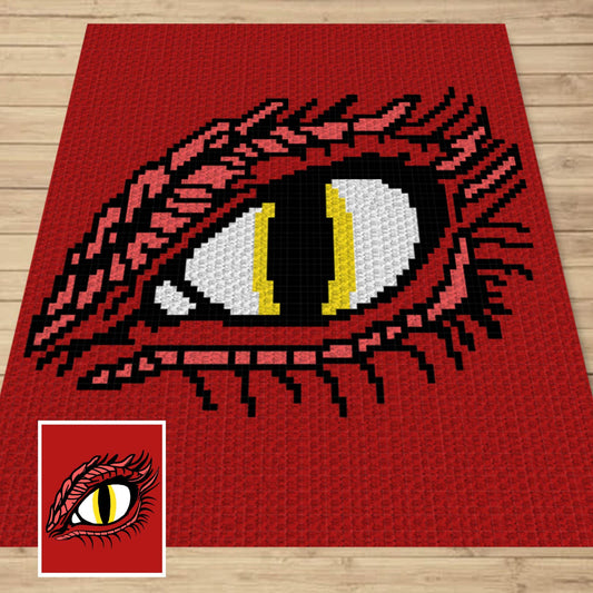 D&D Dragon Eye Graph + Written Pattern C2C / Tapestry Crochet - Fire Dragon Crochet Afghan C2C Fantasy Dragon C2C Blanket Gamer Gift For Him