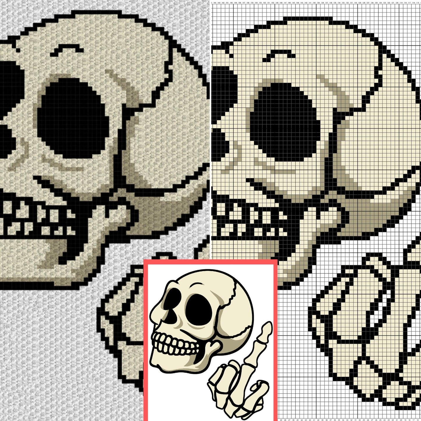 Creepy Skull Middle Finger Pattern And Graph C2C & Tapestry Crochet | Skull Finger Afghan Crochet Skull Throw C2C Skull Blanket Birthday