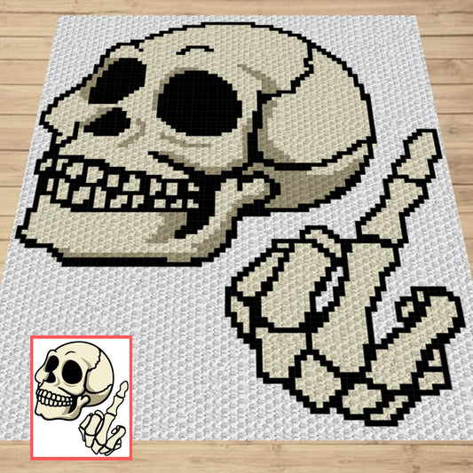 Creepy Skull Middle Finger Pattern And Graph C2C & Tapestry Crochet | Skull  Finger Afghan Crochet Skull Throw C2C Skull Blanket Birthday