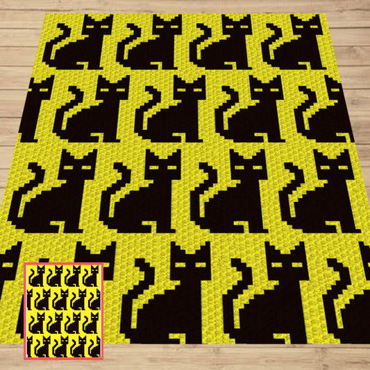 Seamless Halloween Black Cats Graph and Pattern for C2C & Tapestry Crochet | C2C Crochet Halloween Cat Afghan Gift For Cat Owner Cat Blanket