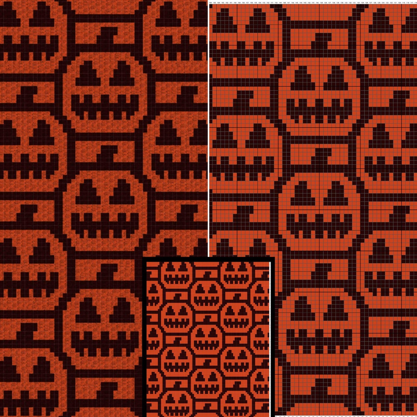 Seamless Halloween Pumpkin Jack Lanterns Graph and Pattern for C2C & Tapestry Crochet | C2C Crochet Halloween Pumpkins - C2C Jack O Lanterns