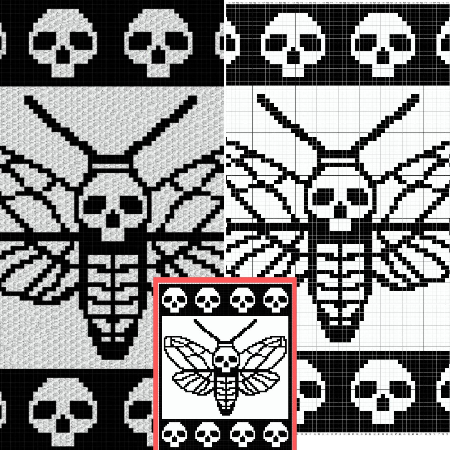 Metamorphosis C2C Crochet Deaths Head Moth Pattern Graph + Written Pattern for C2C & Tapestry Crochet | C2C Skull Moth Blanket C2C Afghan