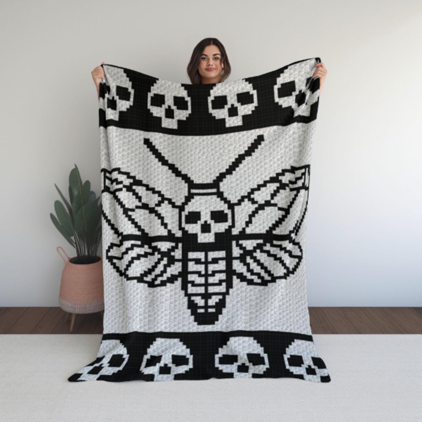 Metamorphosis C2C Crochet Deaths Head Moth Pattern Graph + Written Pattern for C2C & Tapestry Crochet | C2C Skull Moth Blanket C2C Afghan