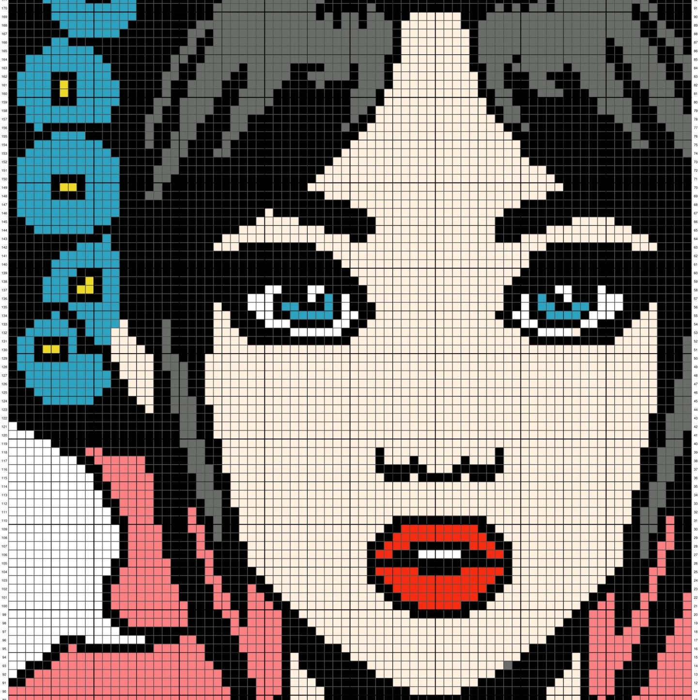 Pop Art Comic Book Girl Portrait Graph & Written Pattern For C2C + Tapestry | C2C Crochet Girl Blanket Pattern C2C Pop Art Afghan Gamer Gift