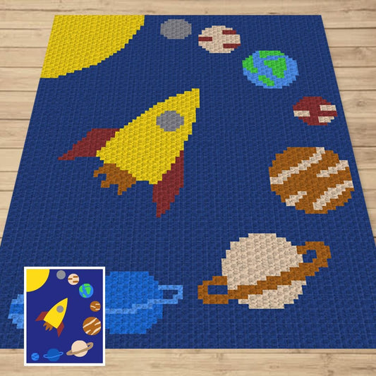 Solar System Planets Graph & Pattern C2C Tapestry Crochet - Space Blanket Graphgan Gift For Baby Boys Crochet Blanket C2C - Baby Shower Gift