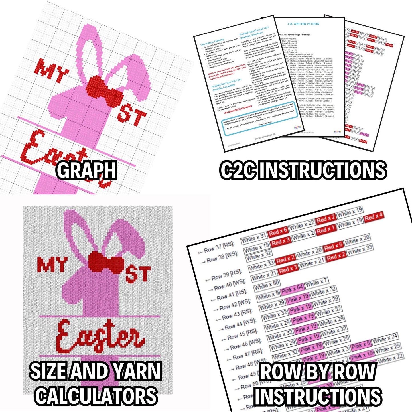 My First Easter Baby Girl Graph & Pattern C2C and Tapestry Crochet - Bunny Blanket Graphgan Crochet Girl Blanket-C2C Rabbit Baby Shower Gift