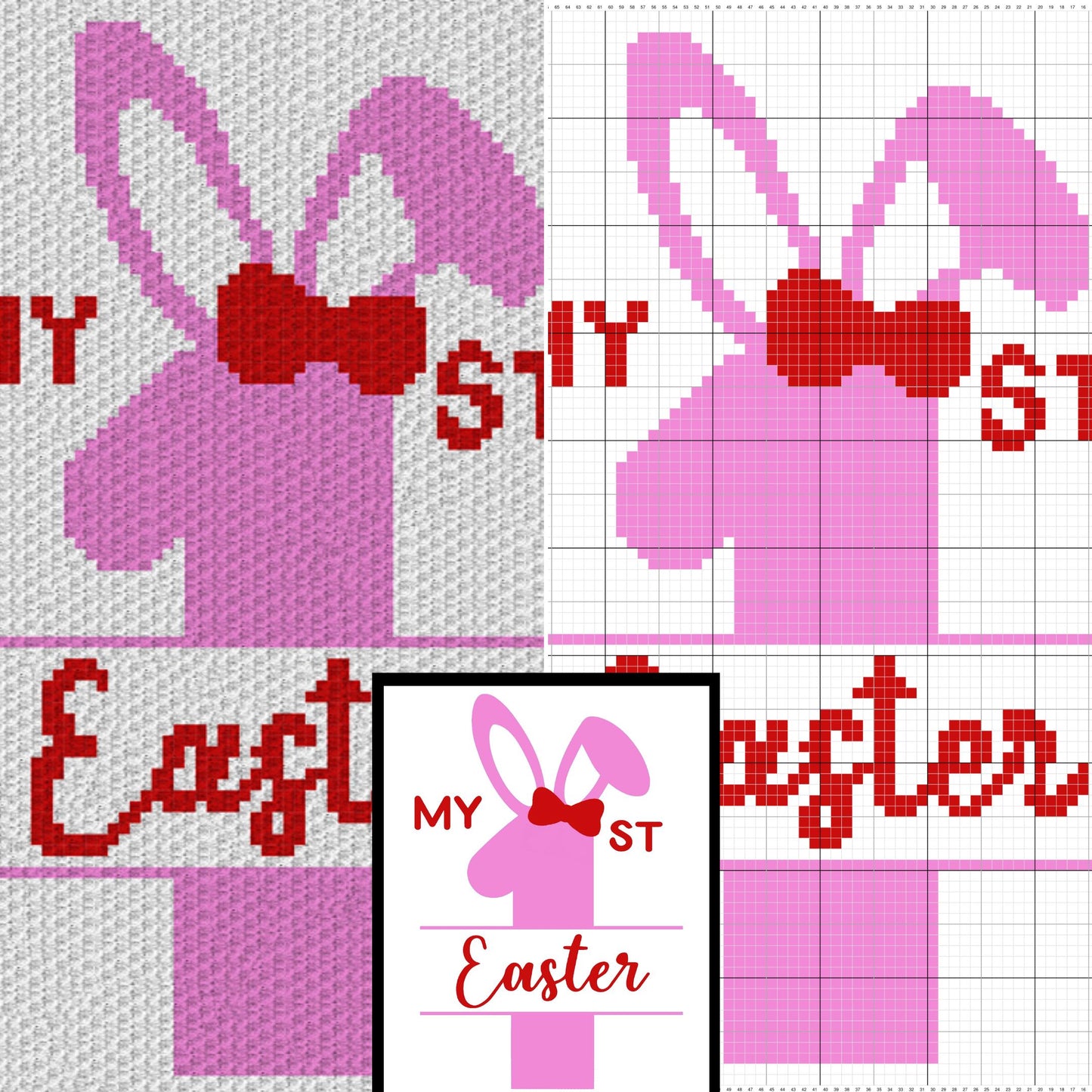 My First Easter Baby Girl Graph & Pattern C2C and Tapestry Crochet - Bunny Blanket Graphgan Crochet Girl Blanket-C2C Rabbit Baby Shower Gift