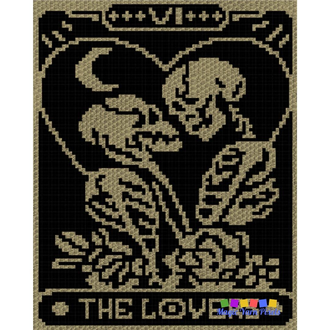The Lovers Tarot Crochet Blanket Pattern Chart & Written Pattern For C2C + Tapestry Crochet | C2C Crochet Skull Blanket Goth Lovers Skeleton