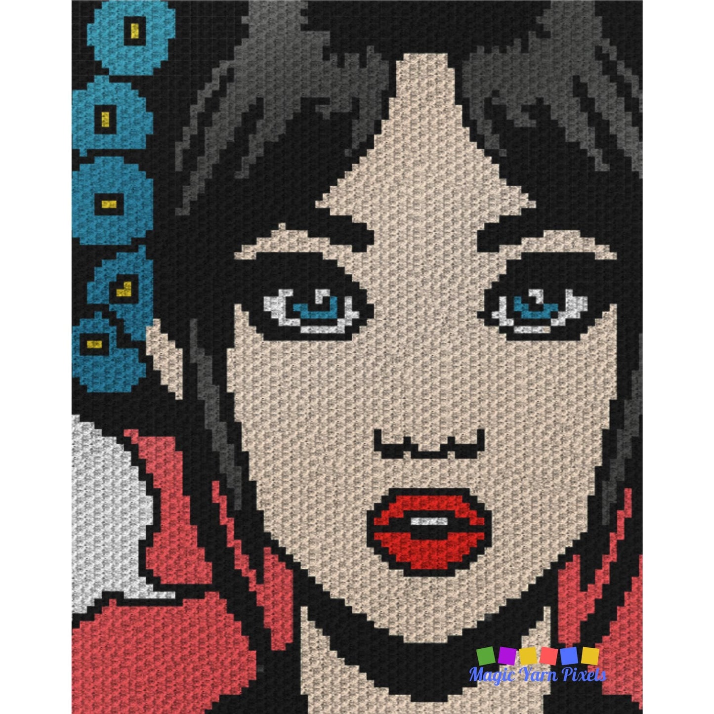 Pop Art Comic Book Girl Portrait Graph & Written Pattern For C2C + Tapestry | C2C Crochet Girl Blanket Pattern C2C Pop Art Afghan Gamer Gift