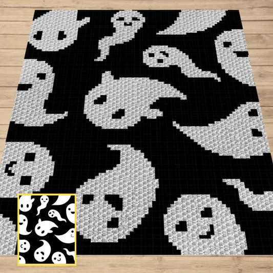 Halloween Ghosts Graph + Written Pattern For C2C & Tapestry Crochet - Crochet Ghost Pattern - Halloween Ghosts C2C Crochet Blanket Baby Gift