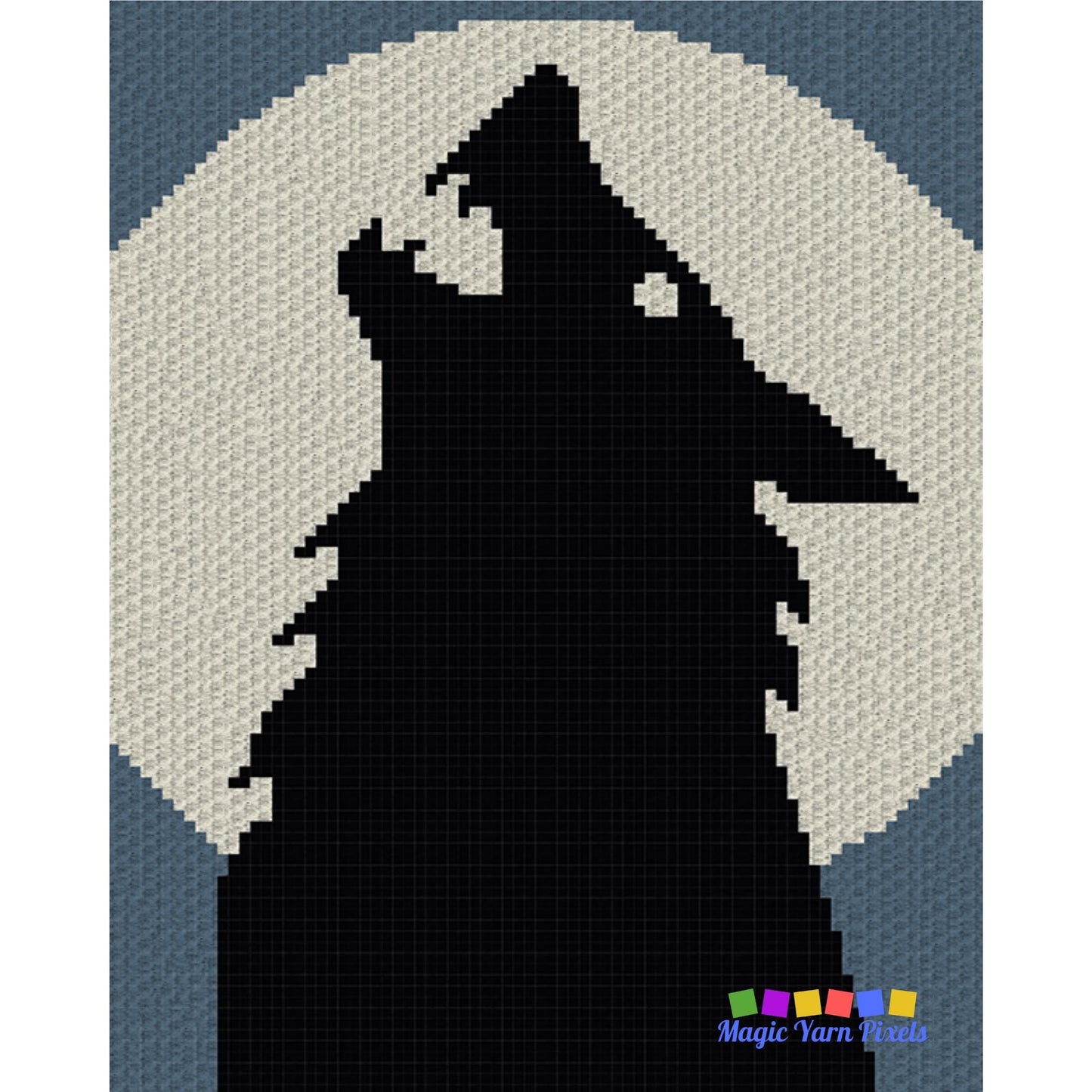 Wolf Howling At Moon Graph and Pattern C2C & Tapestry Crochet - Wolf Face Graphgan - Crochet Wolf Blanket - Wolf Afghan C2C Crochet Blankets