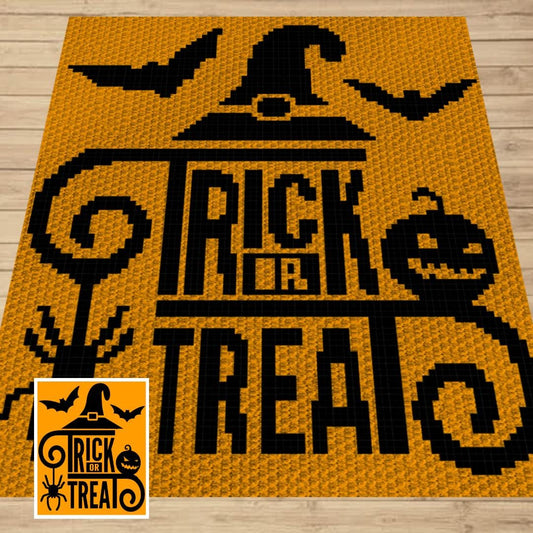Halloween Trick Or Treat Graph and Pattern C2C & Tapestry Crochet - Trick Or Treat Graphgan - Halloween Crochet C2C - Halloween Blankets C2C