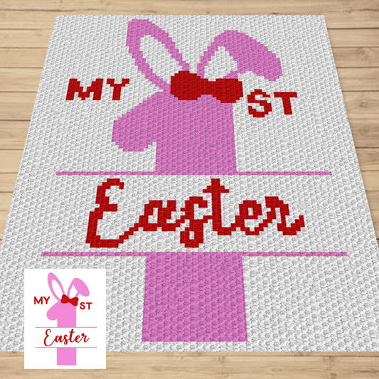 My First Easter Baby Girl Graph & Pattern C2C and Tapestry Crochet - Bunny Blanket Graphgan Crochet Girl Blanket-C2C Rabbit Baby Shower Gift