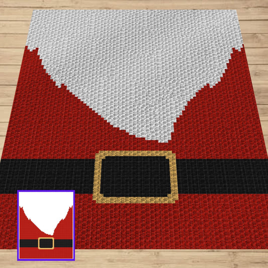 Santa Blanket Crochet Pattern + Graph C2C and Tapestry Crochet | C2C Santa Belt Christmas Afghan Baby Shower Gifts For Him Santa Belly Throw