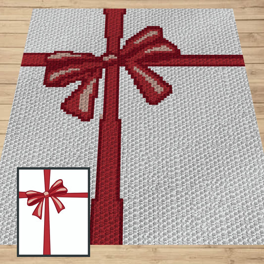 Christmas Bow Crochet Graph + Written Pattern For C2C & Tapestry Crochet | Bow Crochet Graphgan Xmas Present Blanket Gift Pattern Bow Afghan