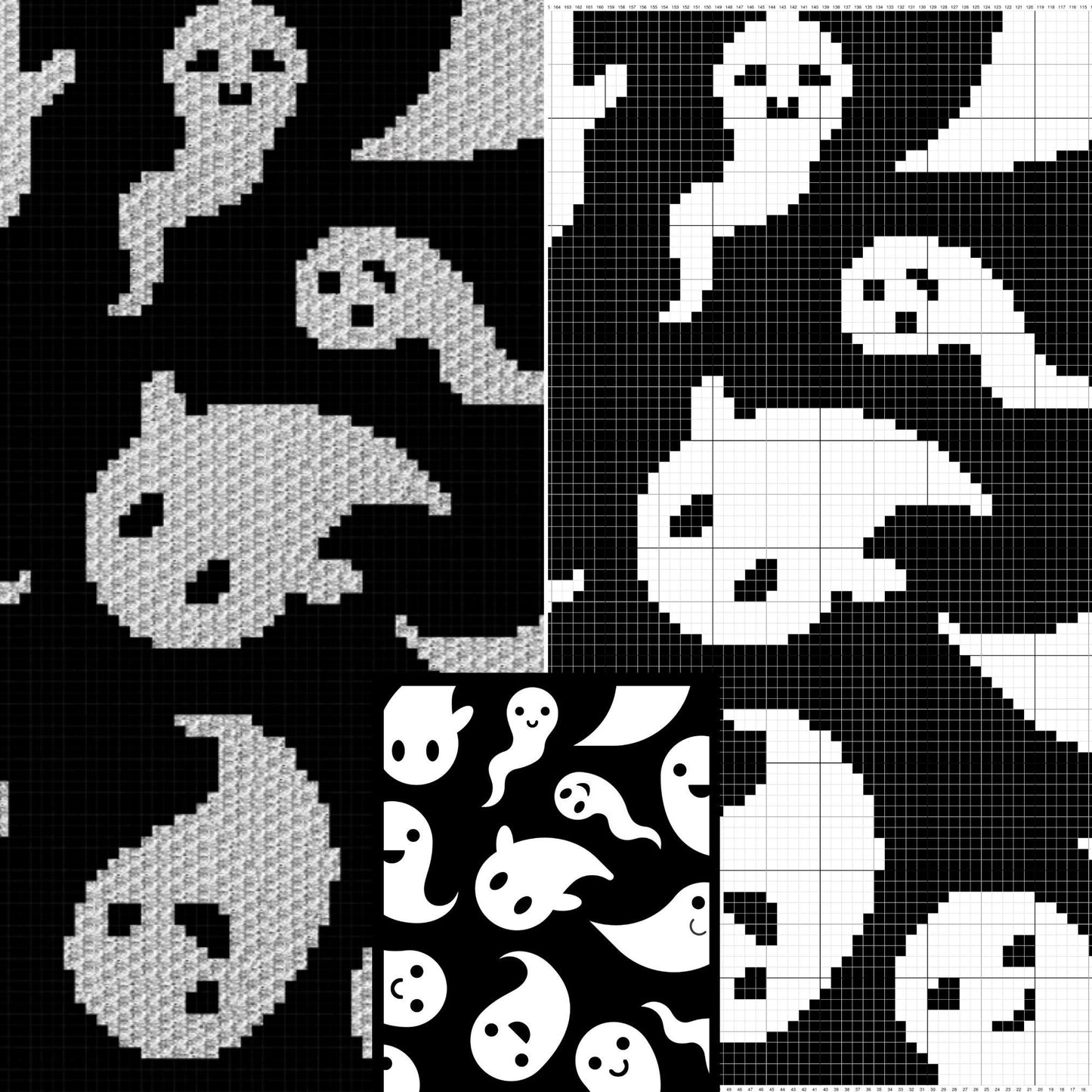 Halloween Ghosts Graph + Written Pattern For C2C & Tapestry Crochet - Crochet Ghost Pattern - Halloween Ghosts C2C Crochet Blanket Baby Gift