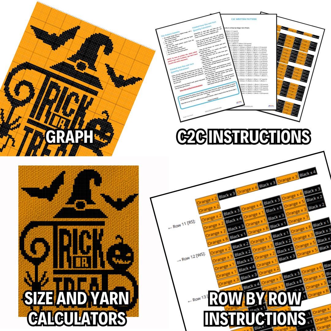 Halloween Trick Or Treat Graph and Pattern C2C & Tapestry Crochet - Trick Or Treat Graphgan - Halloween Crochet C2C - Halloween Blankets C2C