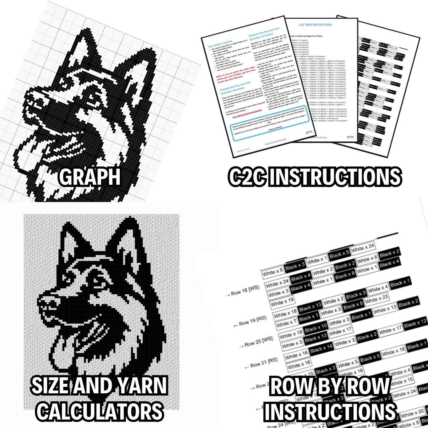 German Shepherd Dog Graph and Pattern C2C & Tapestry Crochet - Germam Dog Graphgan Crochet German Shepherd - Dog Afghan C2C Crochet Blankets