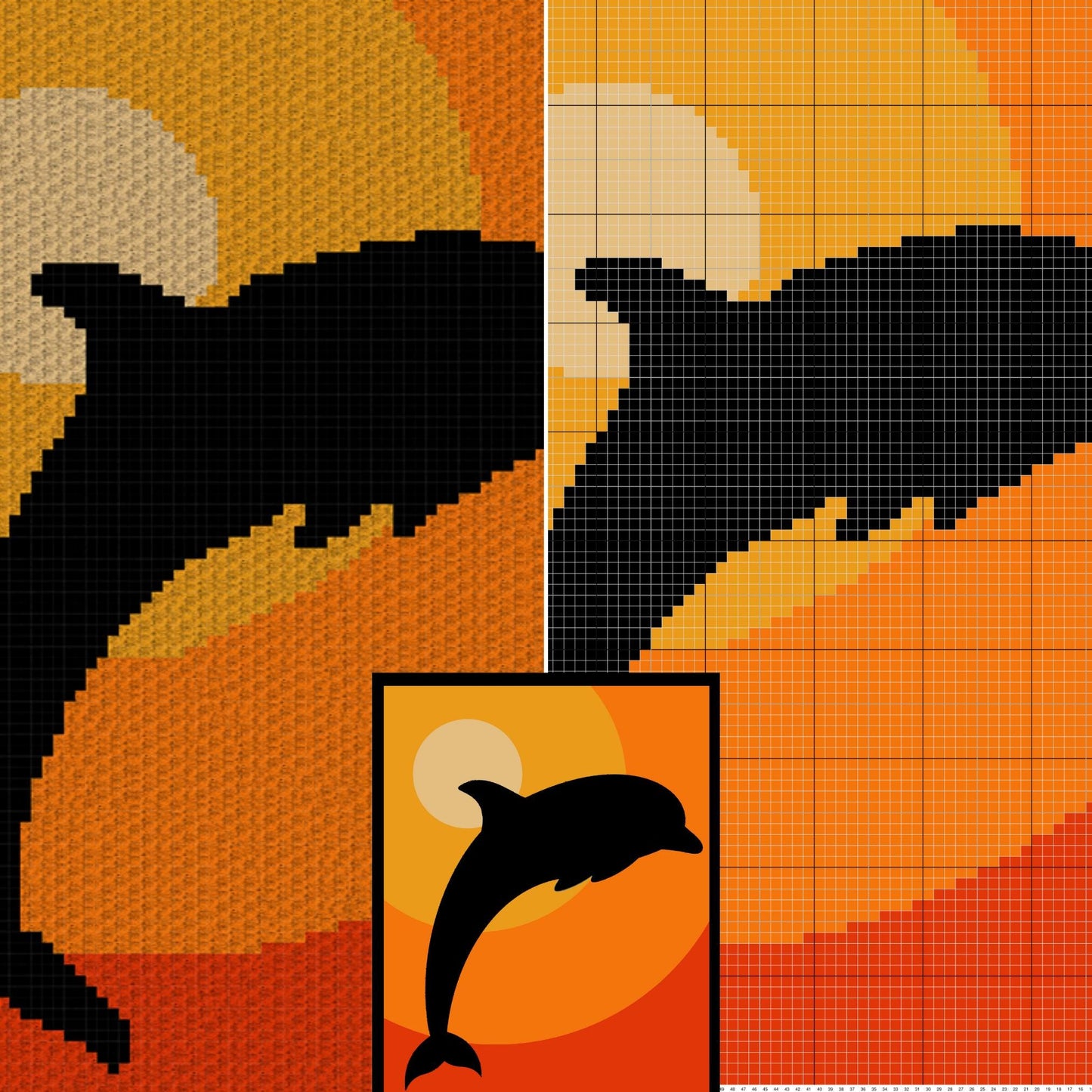 Sunset Dolphin Graph and Pattern C2C & Tapestry Crochet - Dolphin Graphgan - Crochet Dolphin Blanket - Sea Animals C2C Blanket Gift Baby