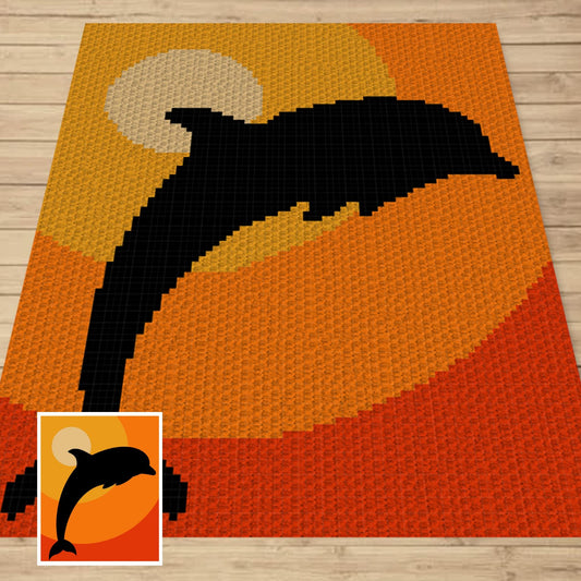 Sunset Dolphin Graph and Pattern C2C & Tapestry Crochet - Dolphin Graphgan - Crochet Dolphin Blanket - Sea Animals C2C Blanket Gift Baby