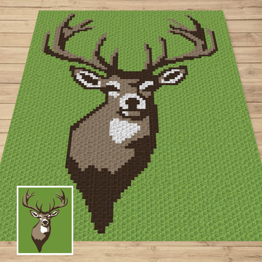 Whitetail Deer Graph + Written Pattern For C2C & Tapestry Crochet | Deer C2C Graphgan - C2C Crochet Deer Blanket Animal Baby Blanket Afghan