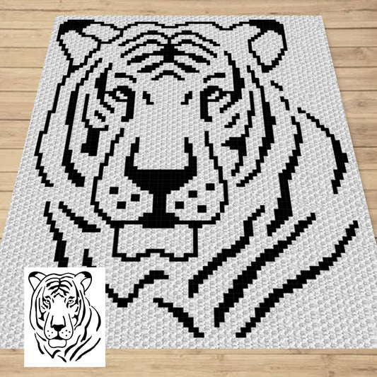Jungle Tiger Head Outline Graph and Pattern C2C & Tapestry Crochet - Tiger Face Graphgan - Crochet Tiger Blanket - Tiger Afghan C2C Blanket