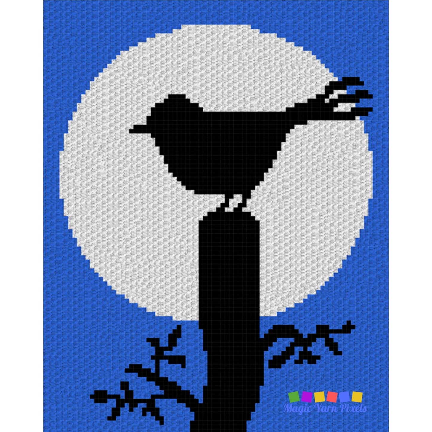 Bird Silhouette In Moonlight Graph & Pattern C2C and Tapestry Crochet Bird Blanket Graphgan - Robin Bird Crochet Blanket C2C Bird Lover Gift