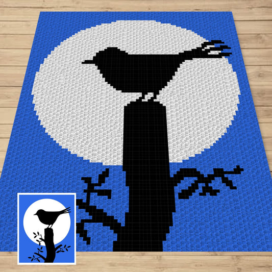 Bird Silhouette In Moonlight Graph & Pattern C2C and Tapestry Crochet Bird Blanket Graphgan - Robin Bird Crochet Blanket C2C Bird Lover Gift