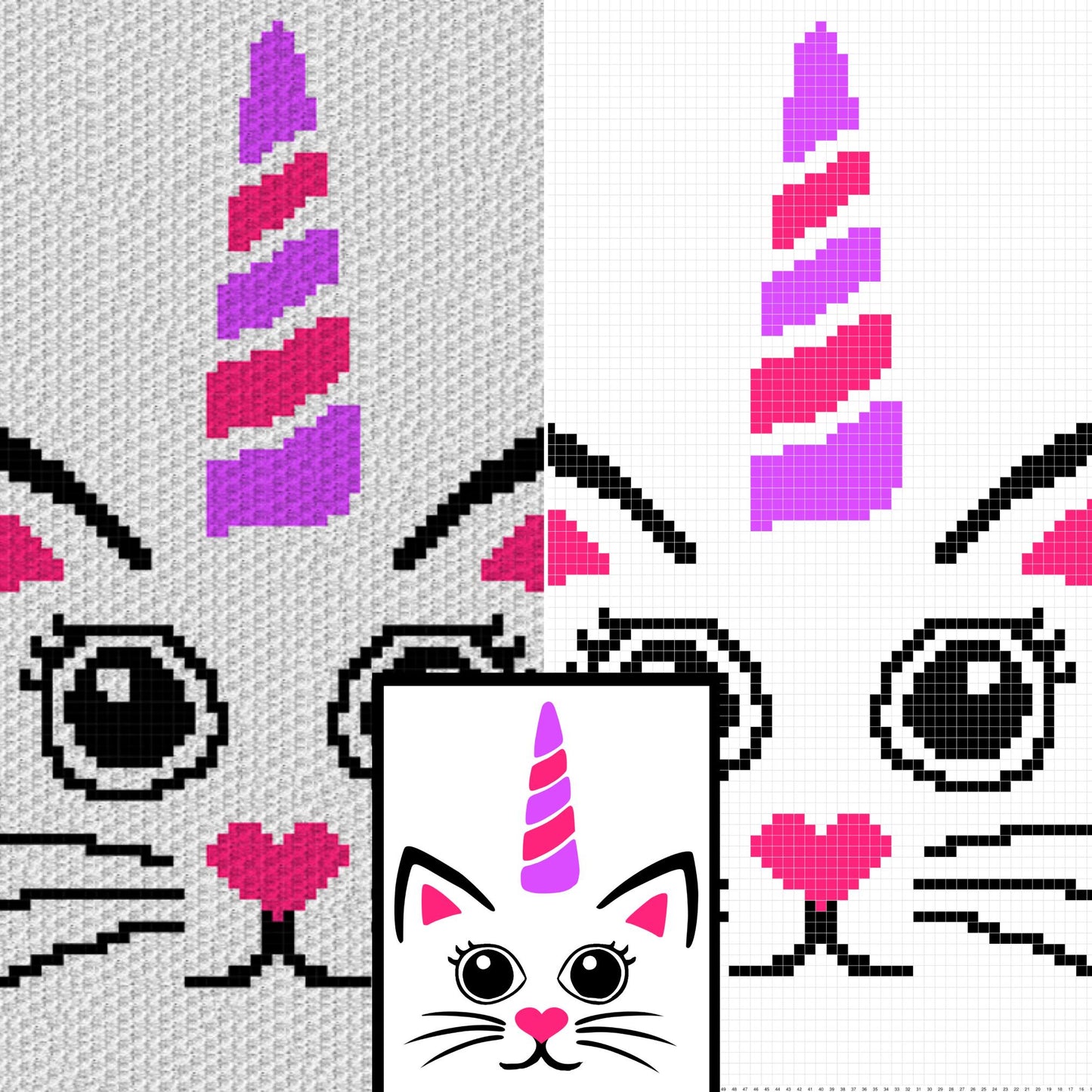 Cute Caticorn Face Graph & Pattern C2C and Tapestry Crochet - Crochet Unicorn Graphgan Cat Unicorn Crochet Blanket C2C Cat Blanket Gift Baby