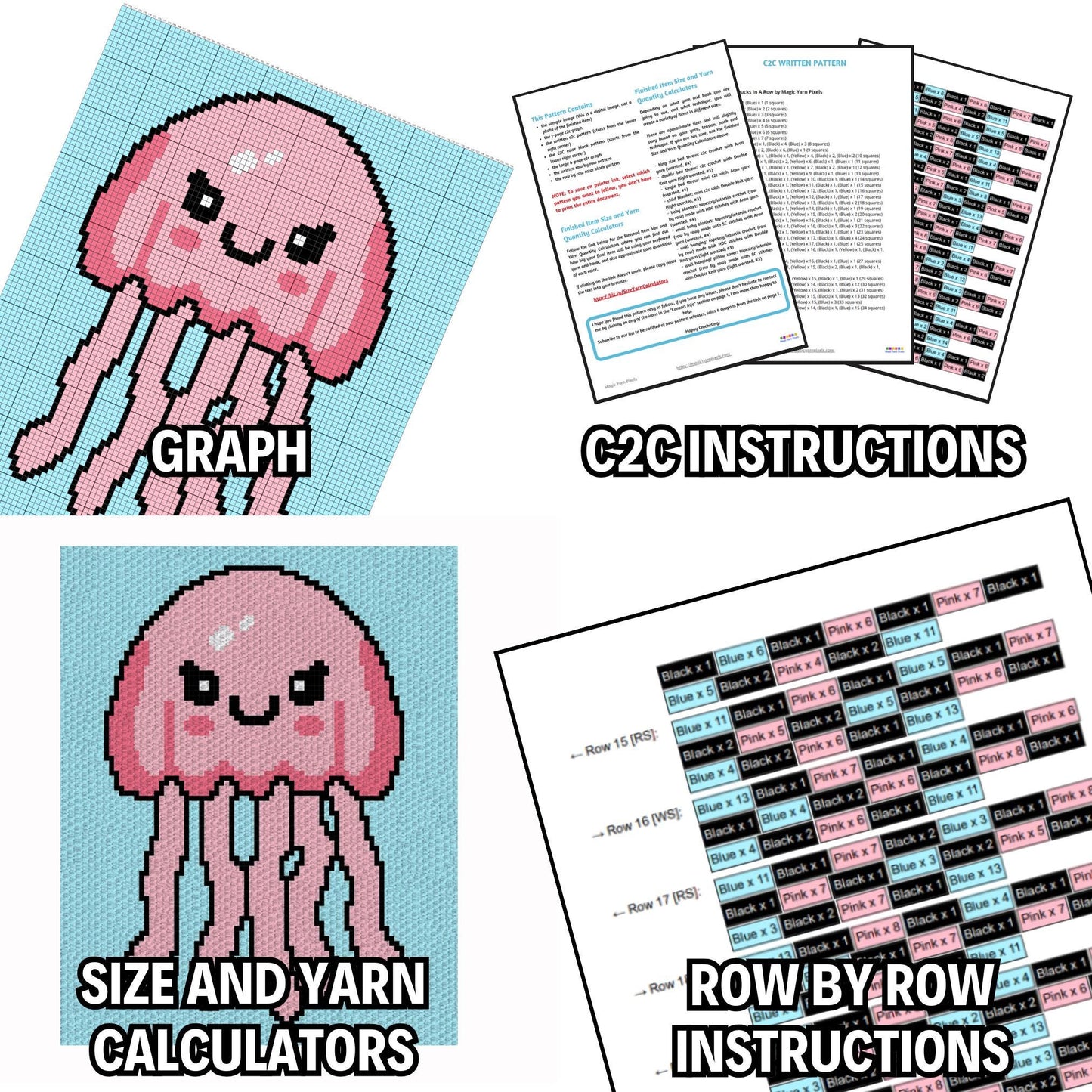 Baby Jellyfish Written Pattern + Graph C2C & Tapestry Crochet | Jellyfish Crochet Graph Jellyfish Blanket - Ocean Nautical Nursery Blanket