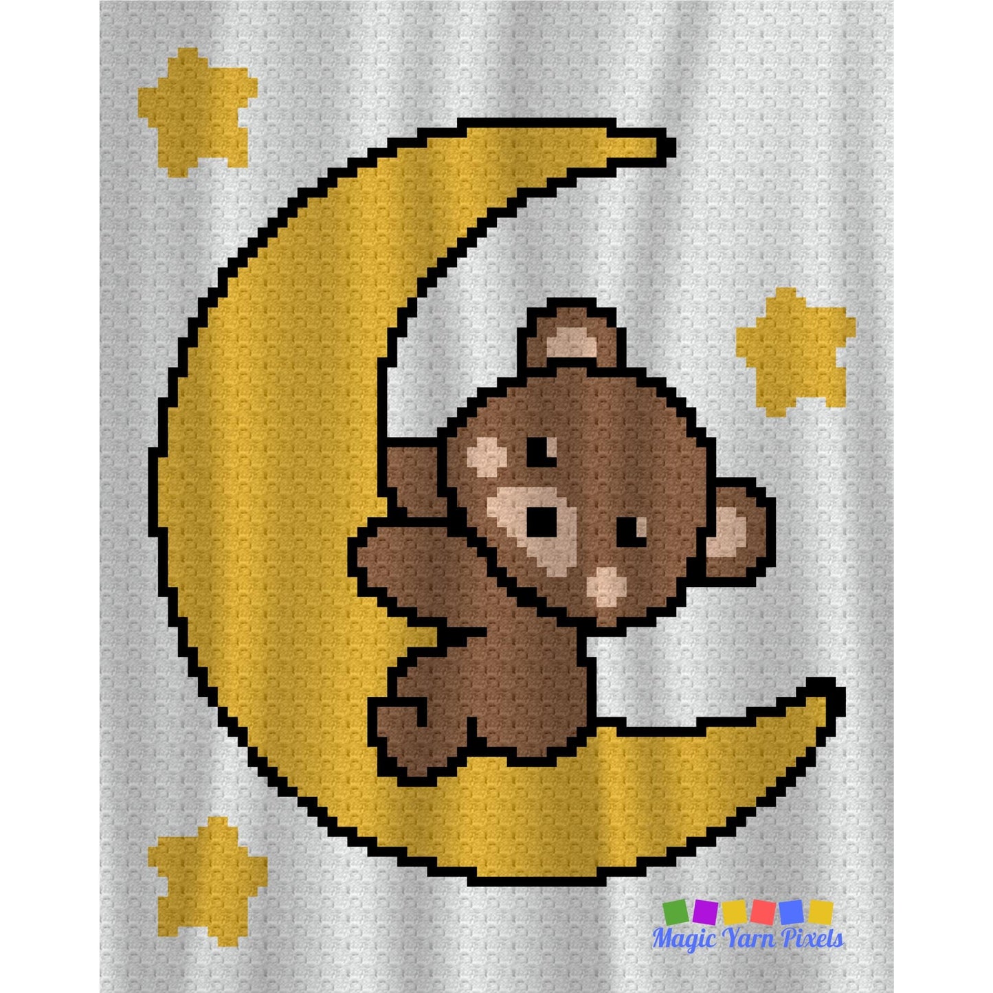 Bear On The Moon Graph + Written Pattern For C2C & Tapestry Crochet - C2C Bear Graphghan Animal Crochet Blanket - Crochet Afghan Baby Shower