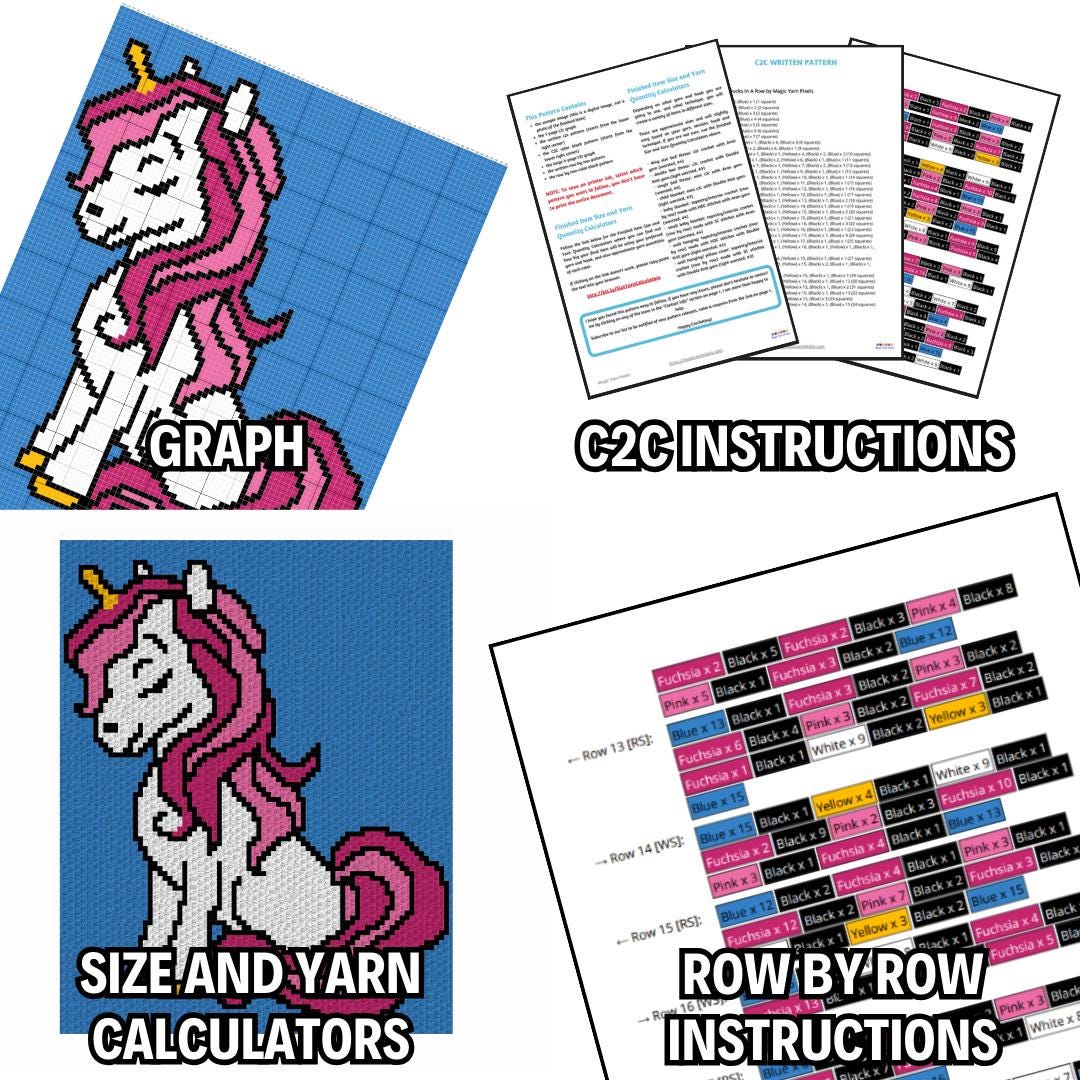 Pink Unicorn Graph and Pattern C2C & Tapestry Crochet - C2C Unicorn Graph - Unicorn Kids Crochet Blanket - Crochet Unicorn Blanket Baby Gift