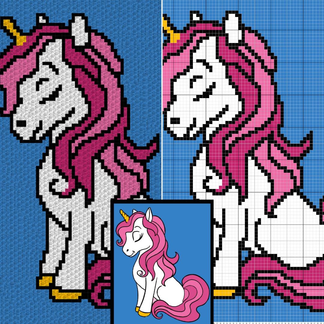 Pink Unicorn Graph and Pattern C2C & Tapestry Crochet - C2C Unicorn Graph - Unicorn Kids Crochet Blanket - Crochet Unicorn Blanket Baby Gift