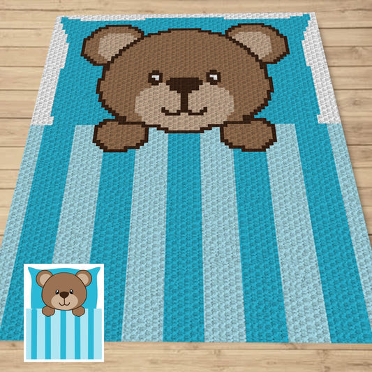 Sleepy Little Teddy Bear Graph & Pattern C2C + Tapestry Crochet - C2C Bear Graphghan Animal Crochet Blanket Afghan Baby Shower Teddy Blanket