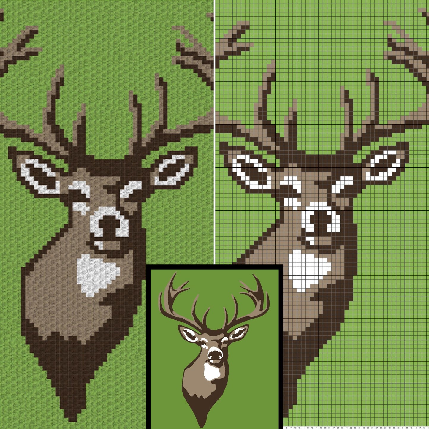 Whitetail Deer Graph + Written Pattern For C2C & Tapestry Crochet | Deer C2C Graphgan - C2C Crochet Deer Blanket Animal Baby Blanket Afghan