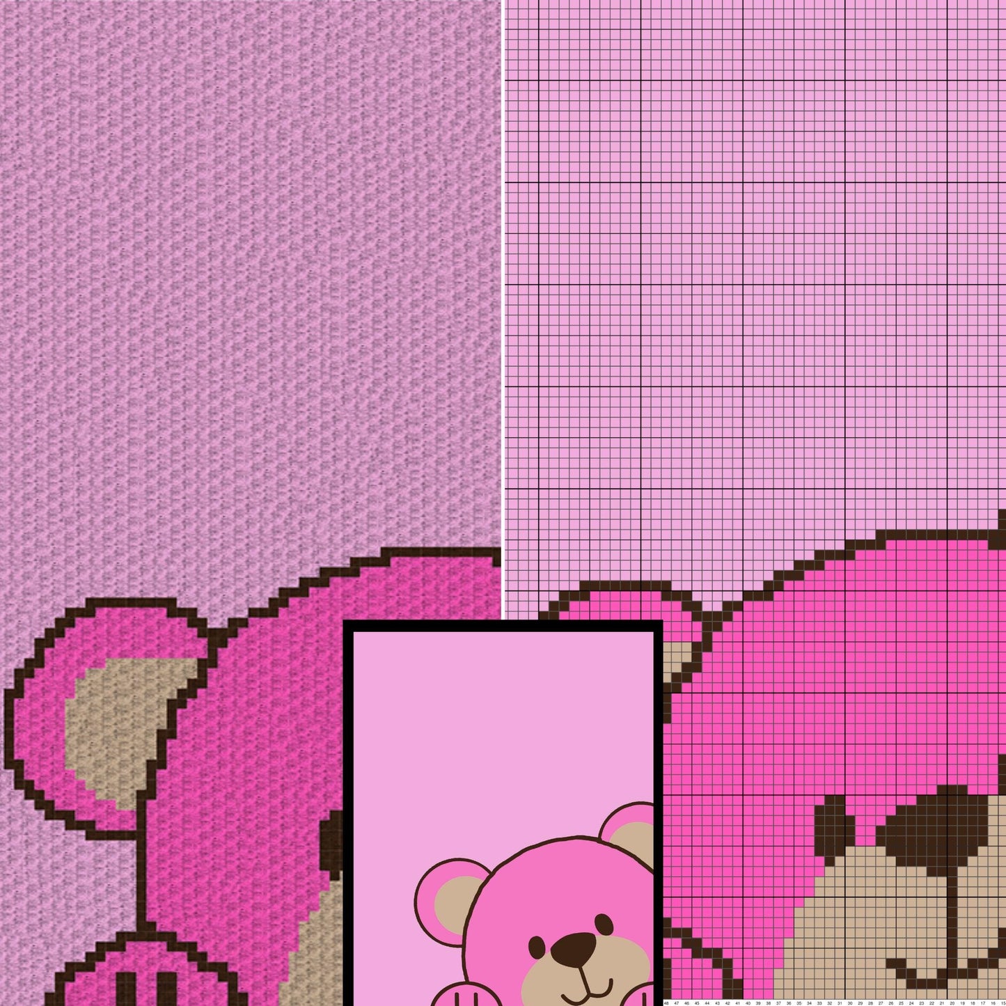 Peek-a-boo Teddy Bear Graph + Written Pattern For C2C & Tapestry Crochet - C2C Bear Graphghan - Animal Crochet Blanket - Crochet Afghan Baby