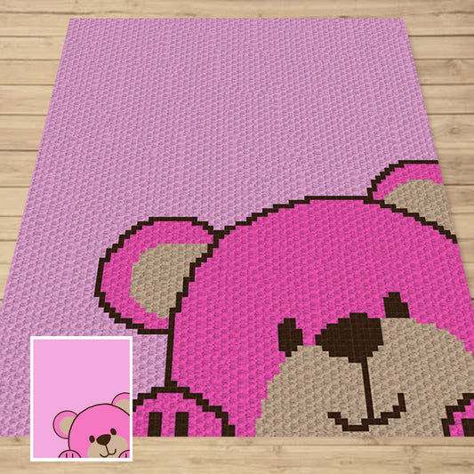 Peek-a-boo Teddy Bear Graph + Written Pattern For C2C & Tapestry Crochet - C2C Bear Graphghan - Animal Crochet Blanket - Crochet Afghan Baby
