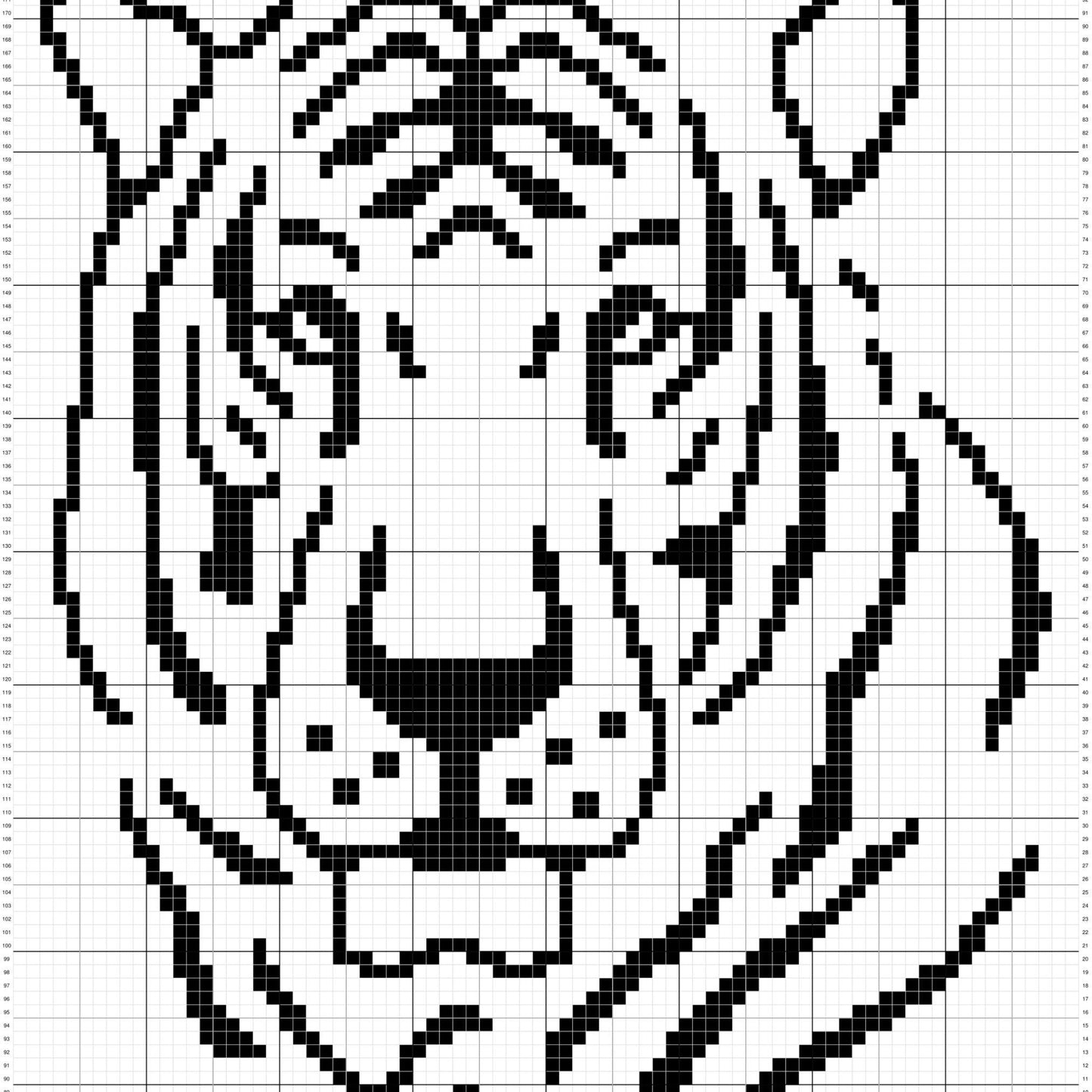 Jungle Tiger Head Outline Graph and Pattern C2C & Tapestry Crochet - Tiger Face Graphgan - Crochet Tiger Blanket - Tiger Afghan C2C Blanket