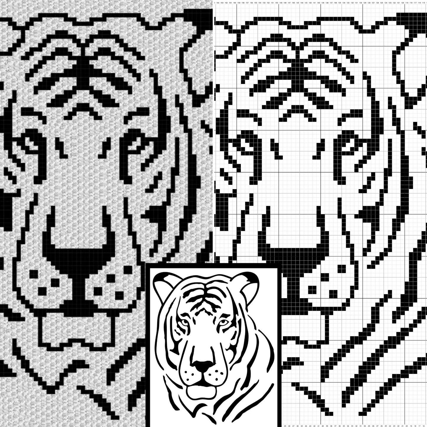 Jungle Tiger Head Outline Graph and Pattern C2C & Tapestry Crochet - Tiger Face Graphgan - Crochet Tiger Blanket - Tiger Afghan C2C Blanket