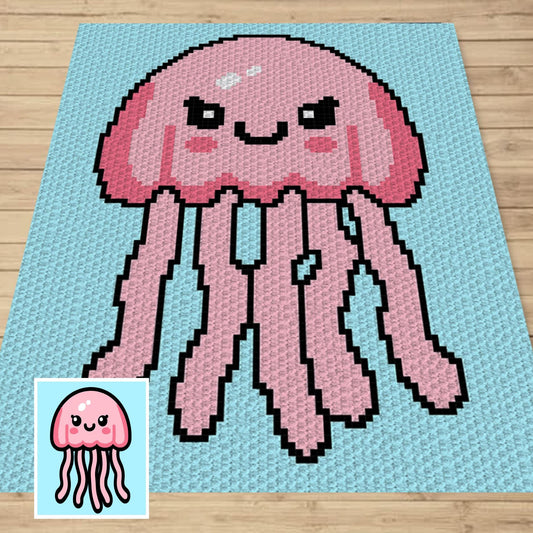 Baby Jellyfish Written Pattern + Graph C2C & Tapestry Crochet | Jellyfish Crochet Graph Jellyfish Blanket - Ocean Nautical Nursery Blanket