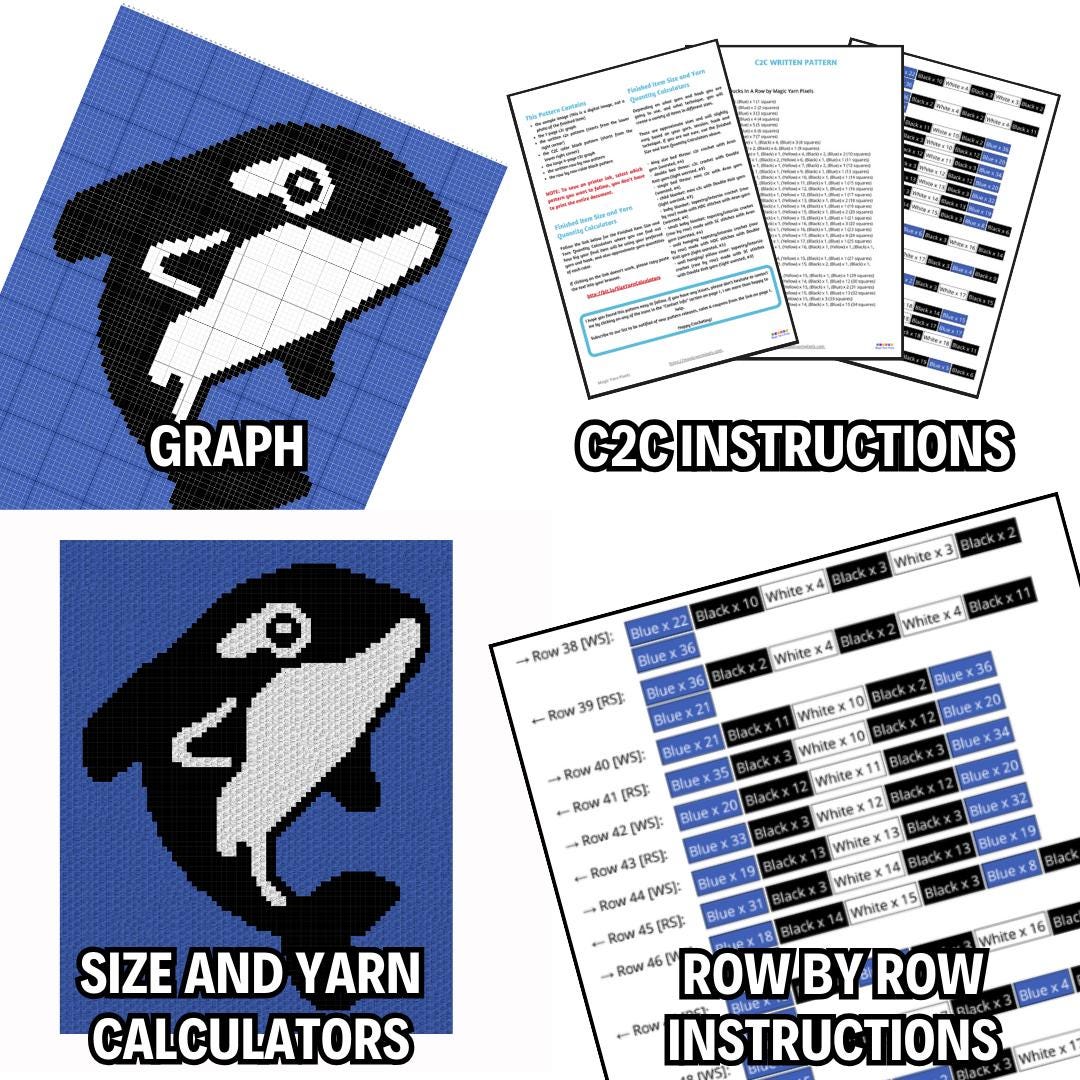 Ocean Whale Graph and Pattern C2C & Tapestry Crochet - Cute Whale Graphgan Crochet Whale Blankets - Ocean Theme Nursery C2C Blanket Patterns