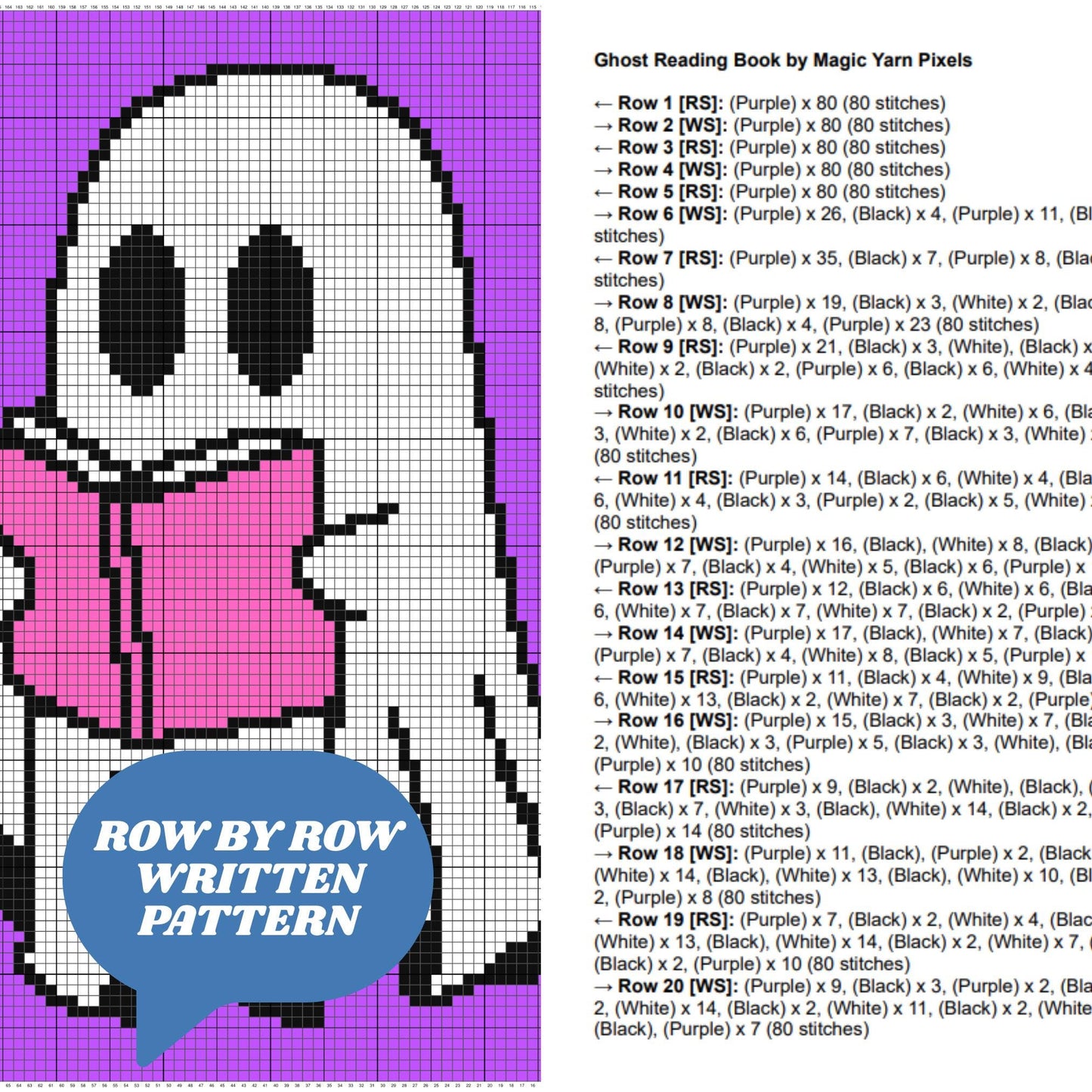 Ghost Reading Book Graph + Written Pattern For C2C & Tapestry Crochet | Crochet Halloween Pattern Book Lover Afghan School Blanket Baby Gift