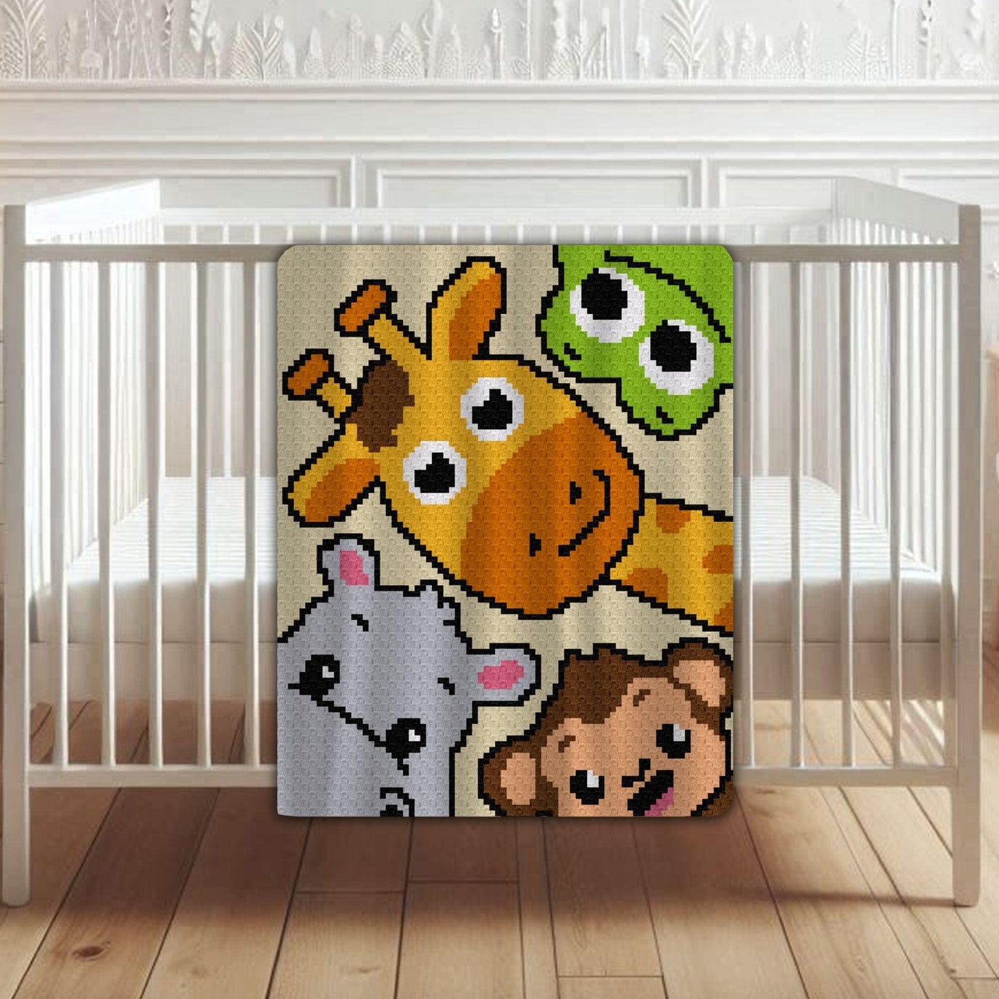 Safari Animal Friends Afghan Graph & Pattern C2C Tapestry Crochet - Jungle Baby Blanket Pattern Frog Hippo Giraffe Monkey Crochet Baby Gifts