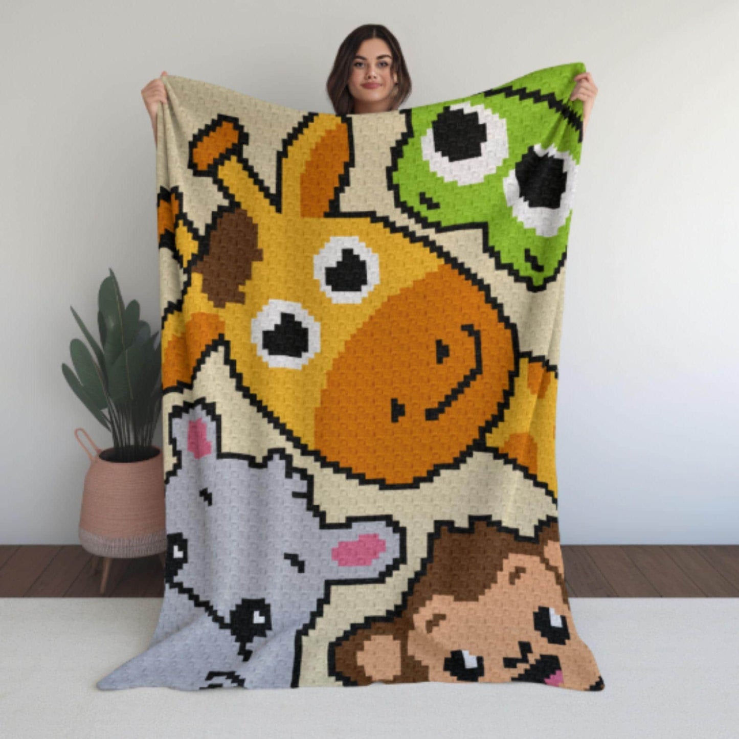 Safari Animal Friends Afghan Graph & Pattern C2C Tapestry Crochet - Jungle Baby Blanket Pattern Frog Hippo Giraffe Monkey Crochet Baby Gifts