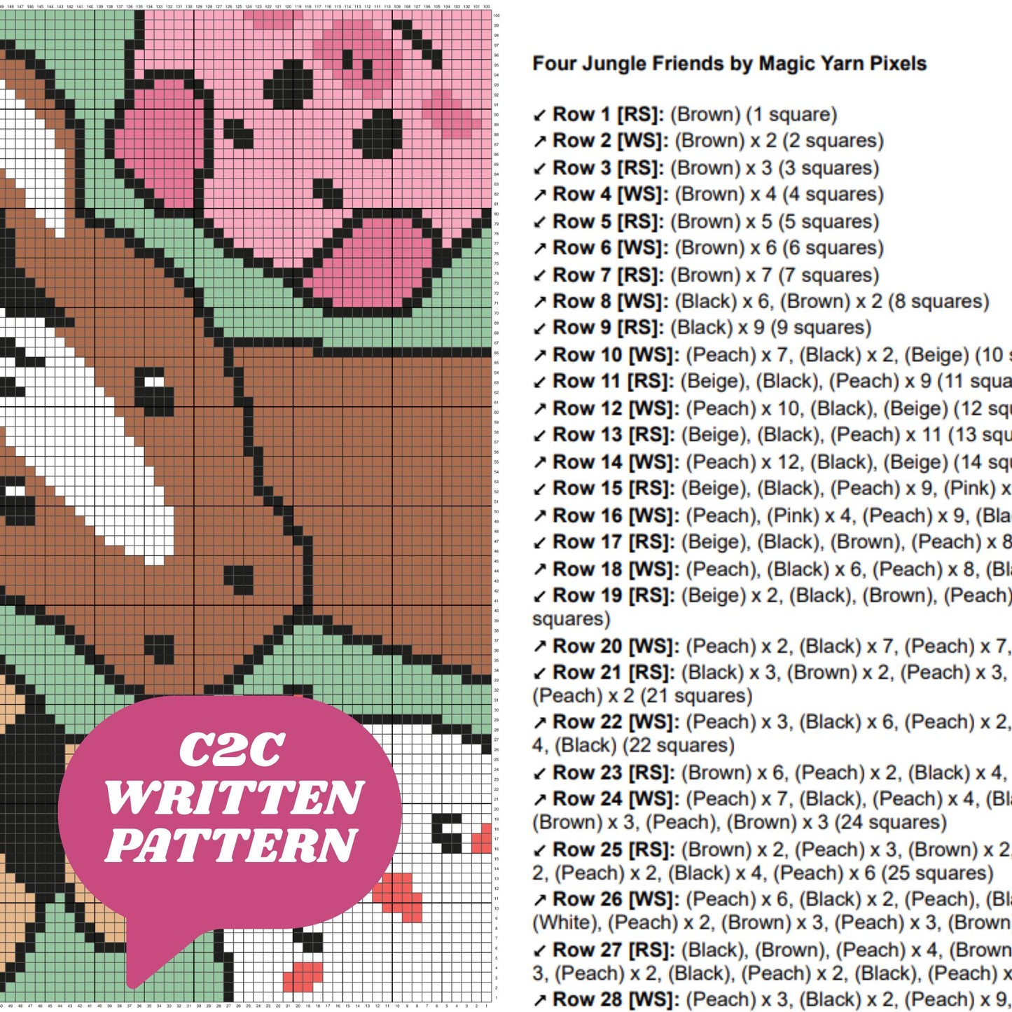 Farm Animal Friends Afghan Graph & Pattern C2C Tapestry Crochet - Farm Baby Blanket Pattern Horse Dog Puppy Chicken Pig - Crochet Baby Gifts