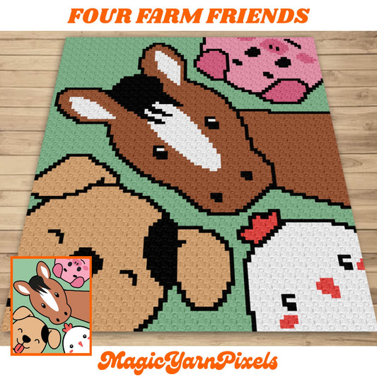 Farm Animal Friends Afghan Graph & Pattern C2C Tapestry Crochet - Farm Baby Blanket Pattern Horse Dog Puppy Chicken Pig - Crochet Baby Gifts